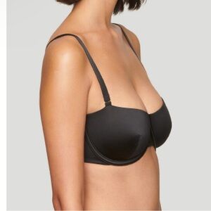 CUUP Black Balconette Satin Bra 38F NWOT